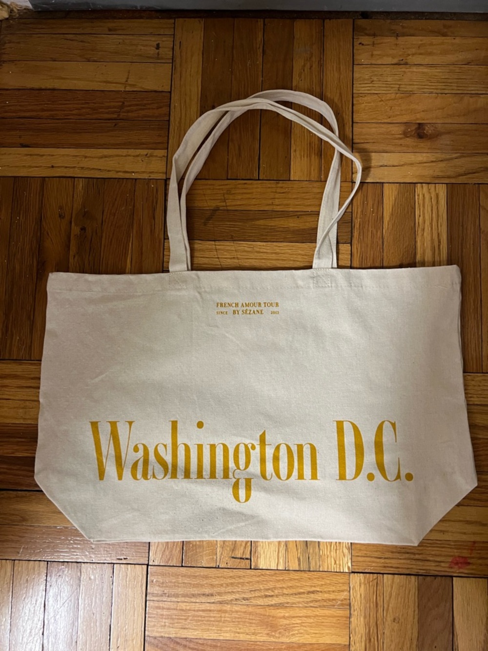 Sezane Cream Canvas Tote with Gold Washington D.C. Print